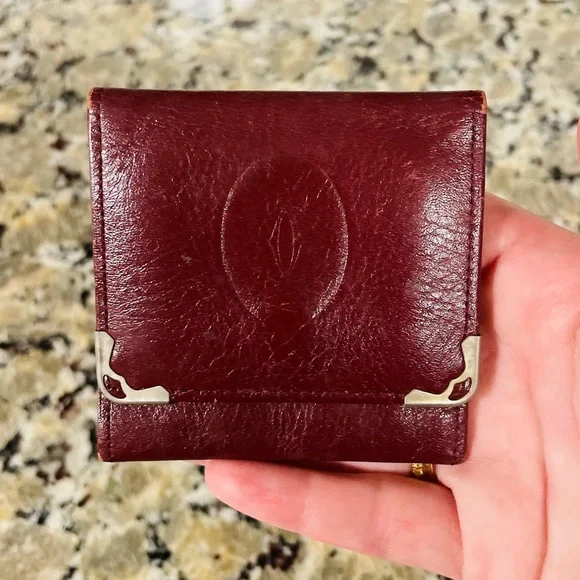 CARTIER Oxblood Red Leather Logo Small Wallet 💯 AUTHENTIC - Picture 2 of 13